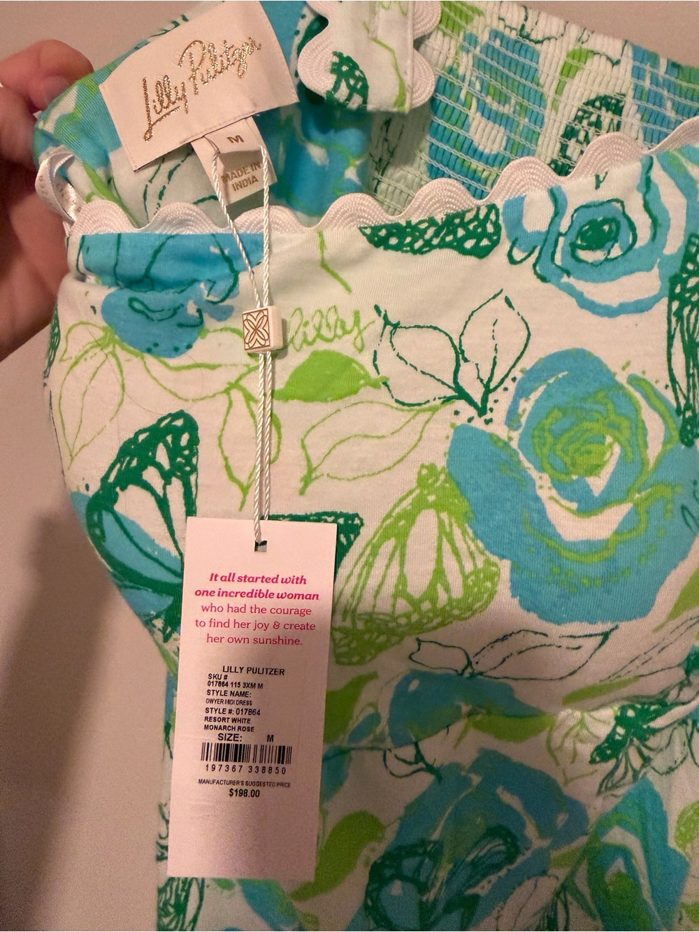 Lilly Pulitzer Green & Blue Floral Dwyer Midi Dress in Resort White Monarch Rose - Picture 6 of 6